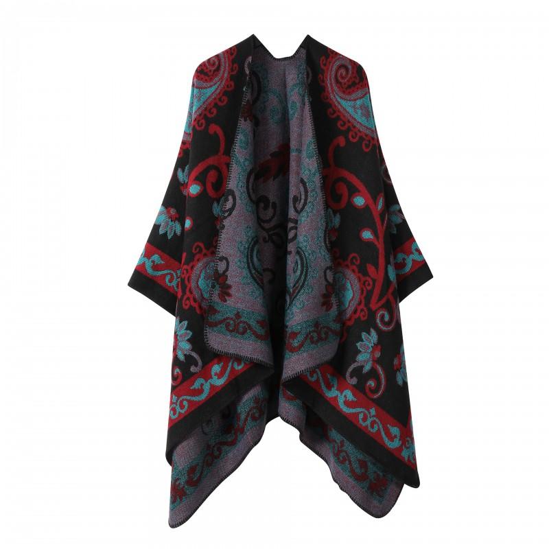 Womens Oversized Knit Shawl Wrap Scarf Ethnic Warm Fleece-Like Cape Travel Winter