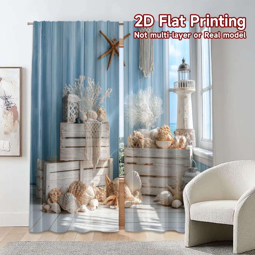 2pcs, 2D FLAT PRINTING Curtains (Without Rod) Coastal Treasures Popular Creative Curtains Versatile 100% Polyester Curtains