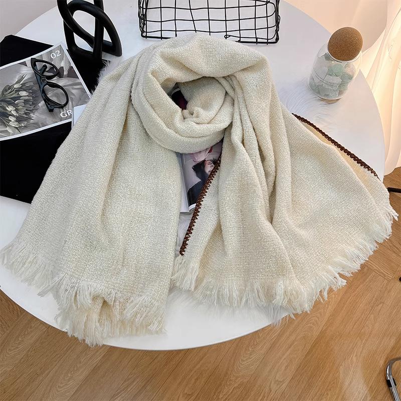 

2025 new scarf solid color warm scarf female winter couple daily versatile scarf half edge velvet accessories белый