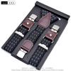 European-Style Plaid Suspenders with Leather Accents and Three-Clip Design