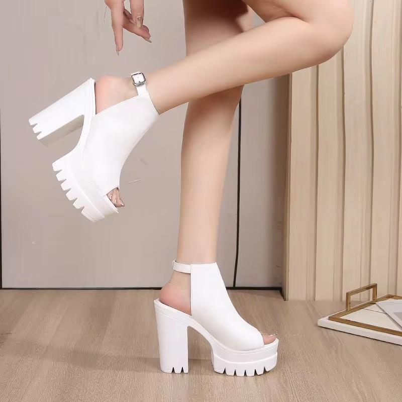 Women's casual waterproof fish mouth High Heel shoes Thick Heel comfort Sandals Women's Outdoor walking Roman Shoes 2025 summer
