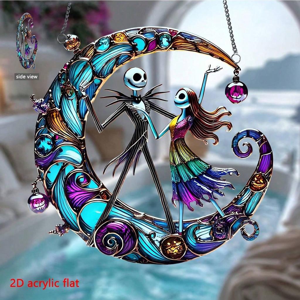 MINISO 2D Plane, Christmas Eve Horror Festival Sun Catcher - Brightly Colored Jack Skylington and Shalyacry Design Wall Art for Home
