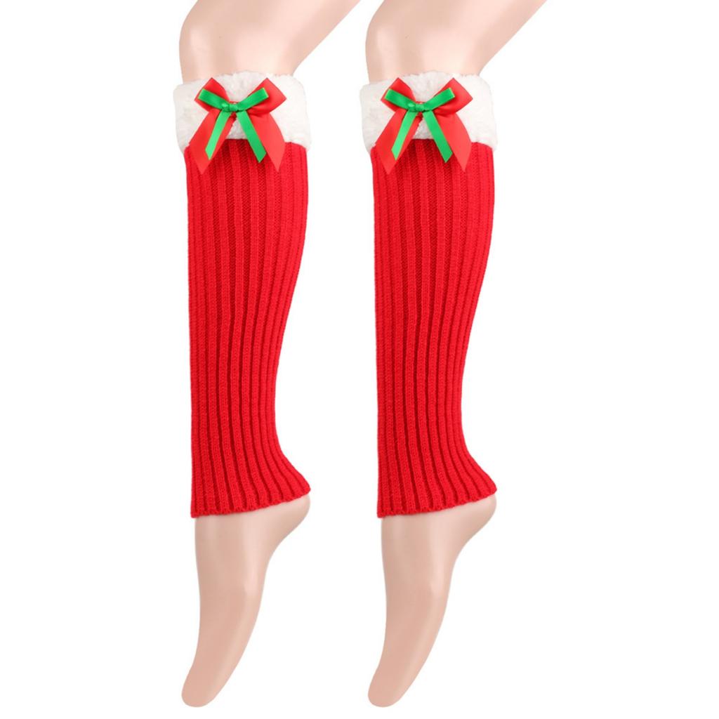 Women's Winter Thickened Christmas Socks With Bowknot, Stackable Knitted Woolen Leg Warmers