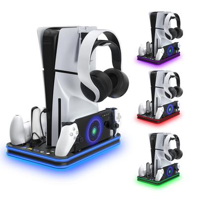 Multifunctional Charging Dock with Cooling Fan for PS5 - Vertical RGB LED Controller Charging Station for PS5 Pro/Slim/Digital Consoles/Discs