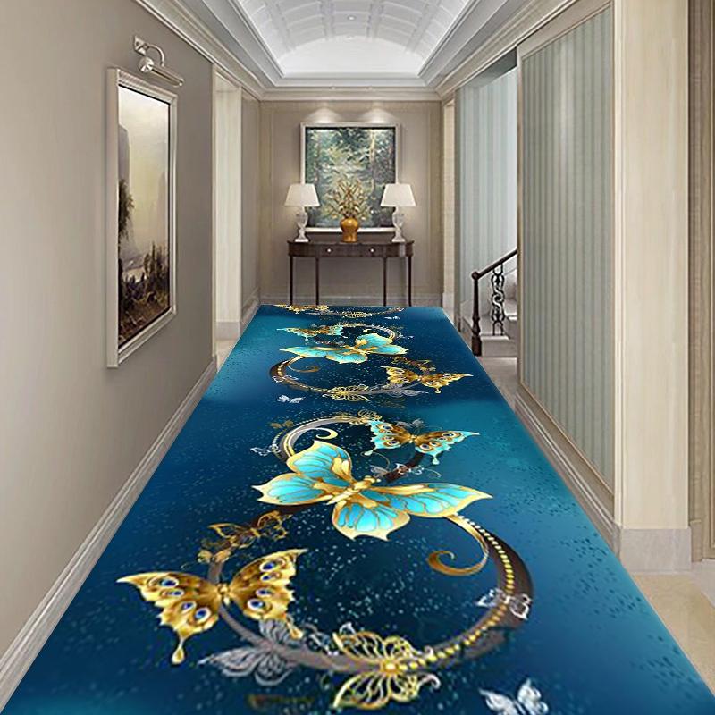 Gold Fish Corridor Carpet Hallway Rug Blue Butterfly Print Living Room Area Rug Bedroom Floor Mat Kitchen Mat Crystal Velvet