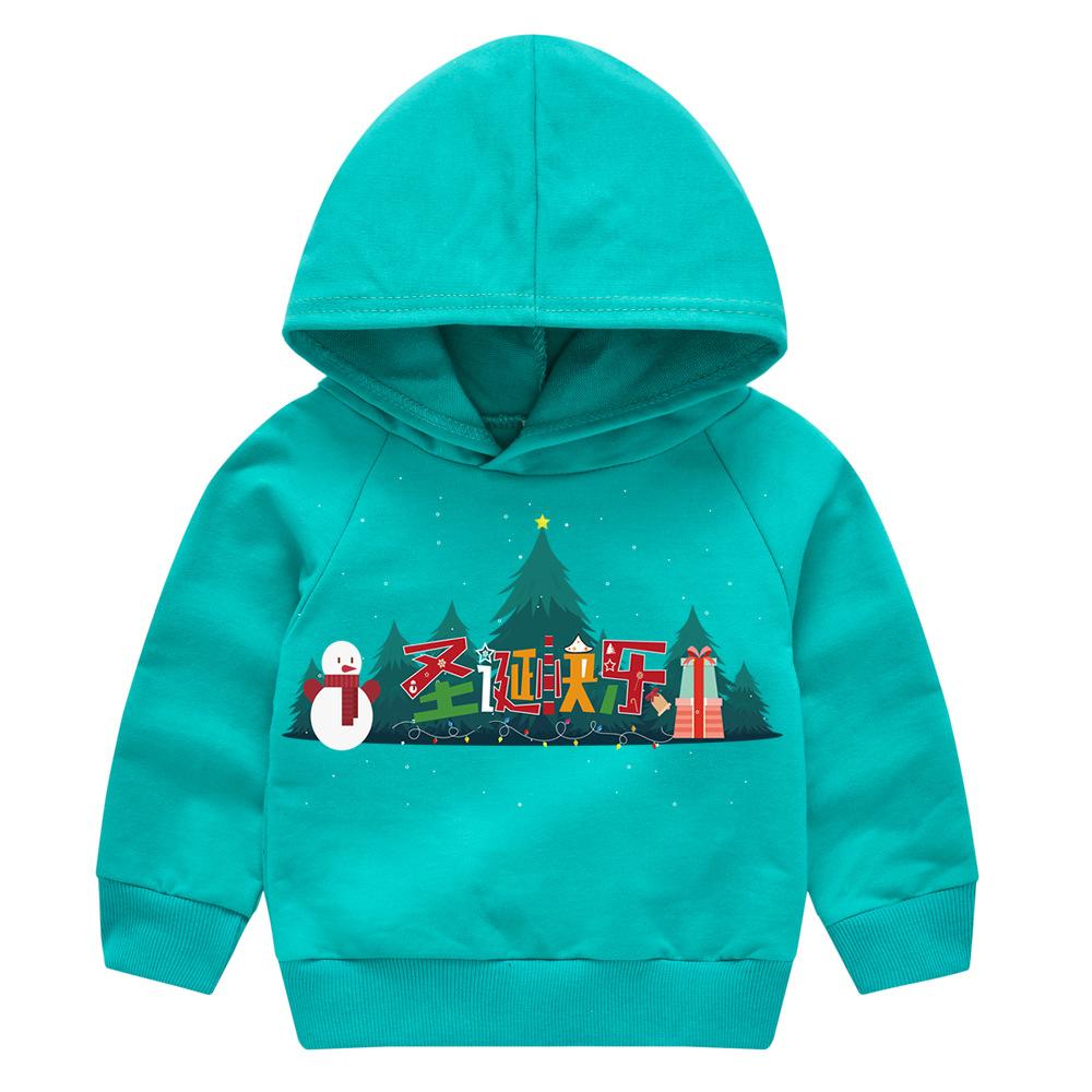 Christmas New Year Cartoon Spring and Fall Children's Printed Hooded Sweater Boys and Girls Casual Tops with Hoodie