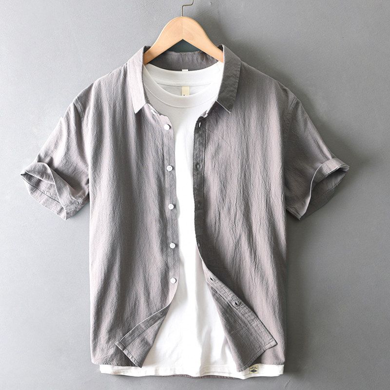 Summer Japan fashion Retro Simple Cotton and Linen Short sleeve Shirts Men's Casual All-matching Top Half Sleeve Linen Shirt Thin