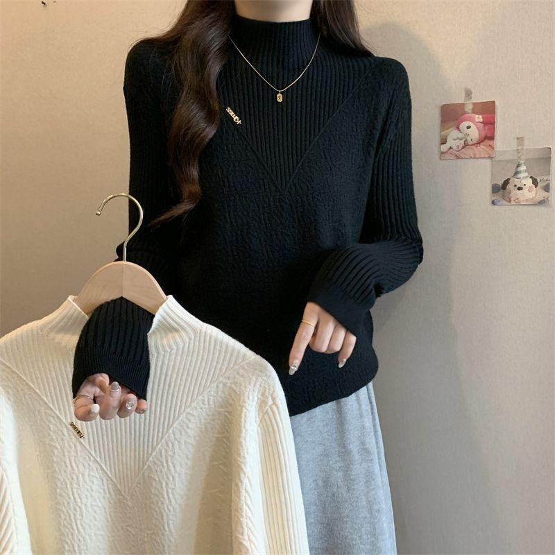 Large-sized Pullover Women's Base Layer Women's Autumn and Winter Semi-high-neck Sweater Loose Knitted Sweater Top