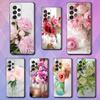 Elegant Pink Flower Peony For Samsung Galaxy S25 S24 S23 Ultra S22 S21 Plus S20 Black Soft Silicone Protective Case