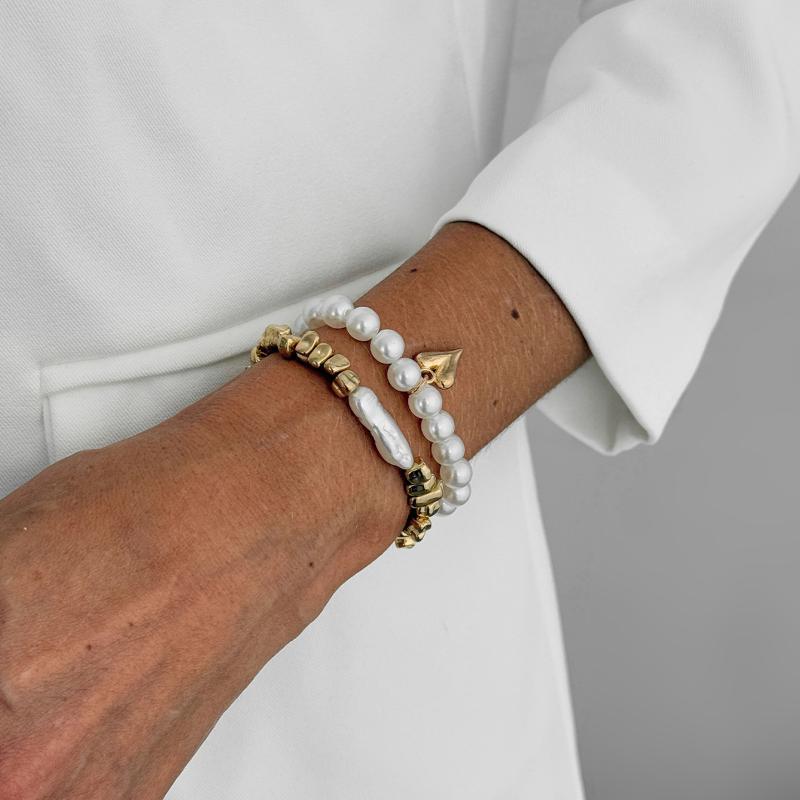 2Pcs/Set New Imitation Pearls Metal Heart Pendant Bracelets Women Fashion Creative Sliver Color Cube Chain Jewelry Gifts