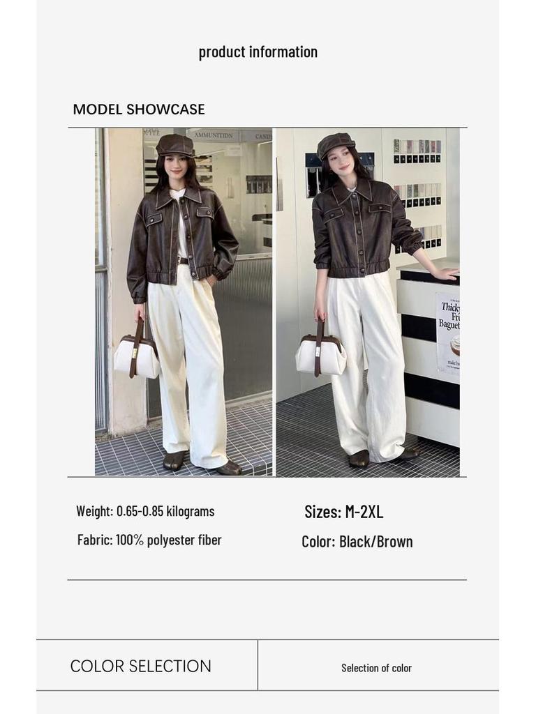 2025 Women's Retro Distressed Leather Jacket - Spring/Autumn Short Style with Motorcycle Lapel