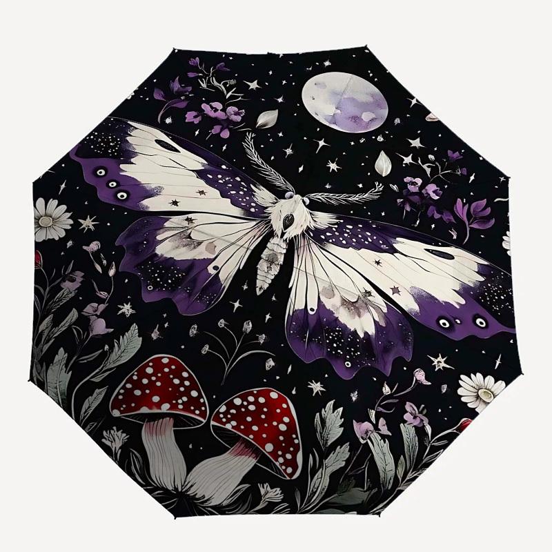

1pc Butterfly MushroomOpen/Close Umbrella-Windproof, Compact Travel Umbrella, Sturdy 8-Rib Shaft, Outdoor Accessory, 1060