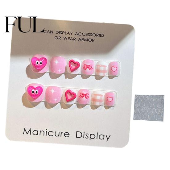 Kids Fun Nail Art 12Pcs Cartoon Stickers Cute Flower Cloud Heart Children Party Decorations Pattern Rhinestones Decals Self-adhesive Fake Nails