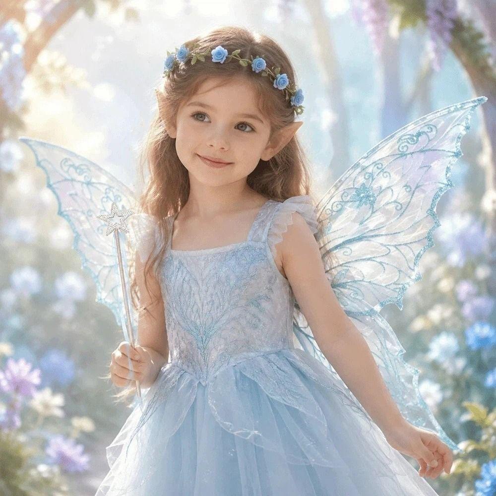 Sparkling Wings Wreath Elf Ear Set Foldable Fairy Cosplay Set Butterfly Wings Set  Themed Party