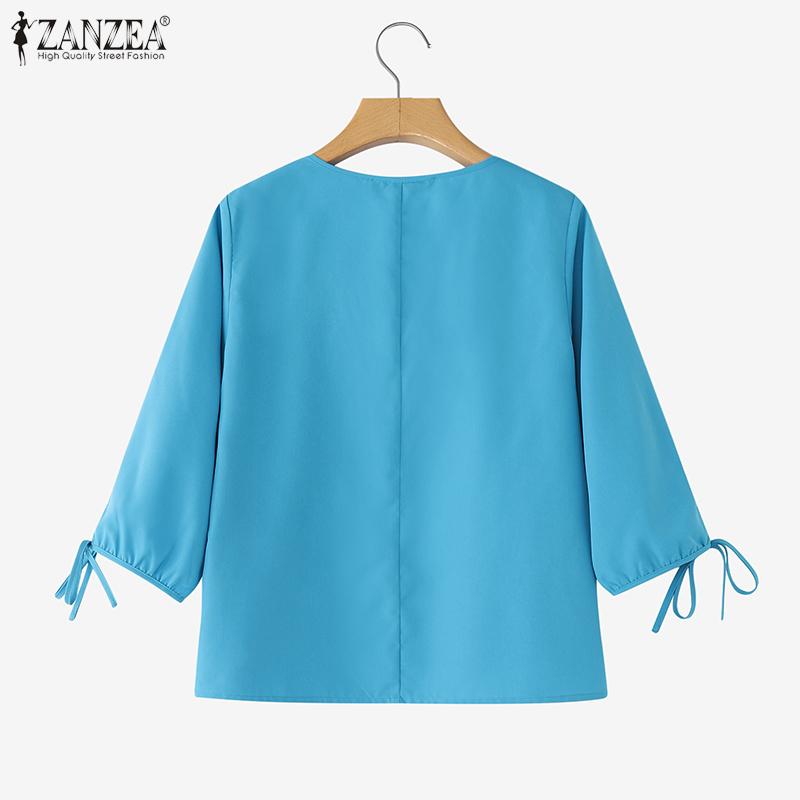 ZANZEA Women Square Neck Summer 3/4 Sleeve Loose Blouse
