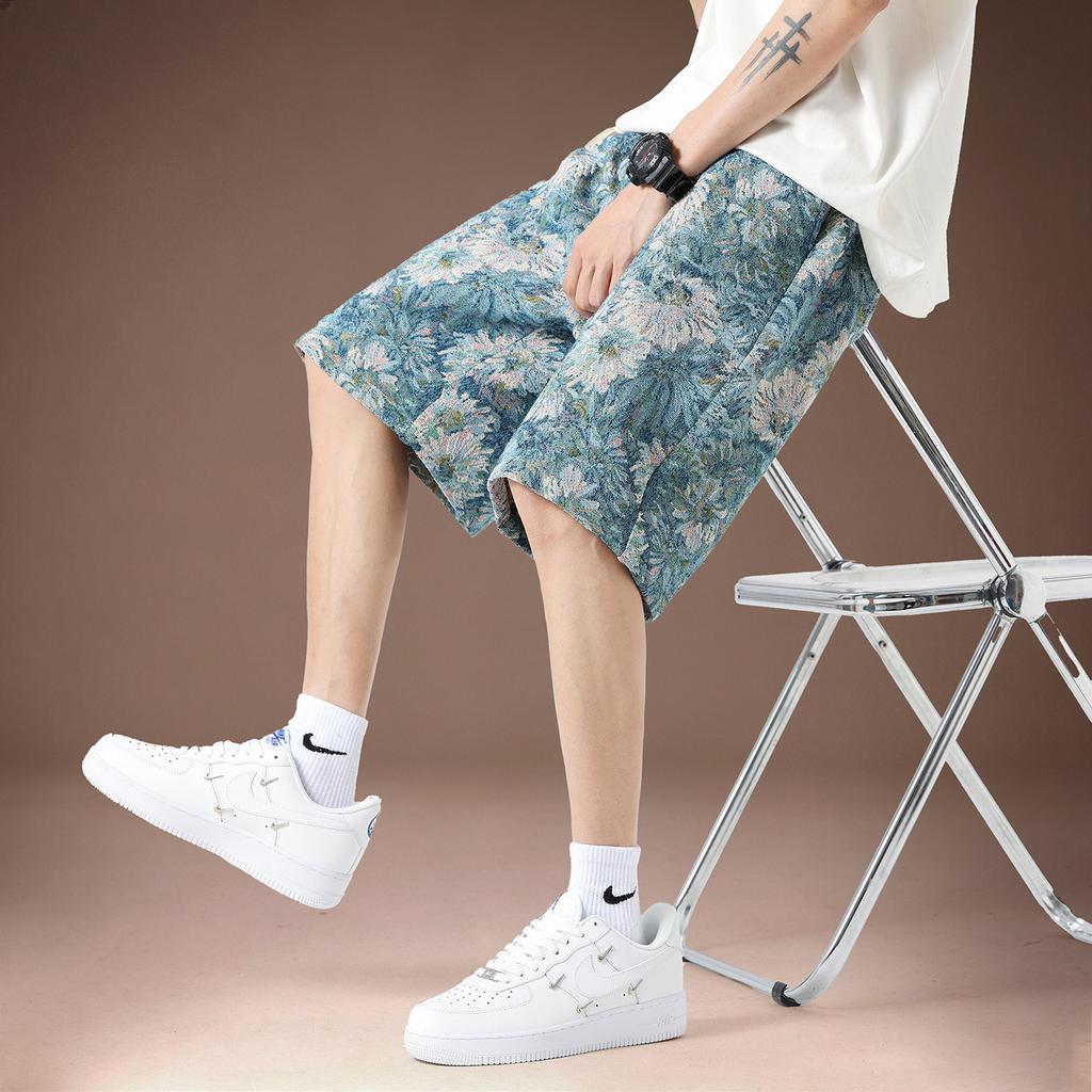 High-end American Trend Full of Printed Ice Silk Cool Shorts Men's Summer Thin Casual Vacation Beach Pants