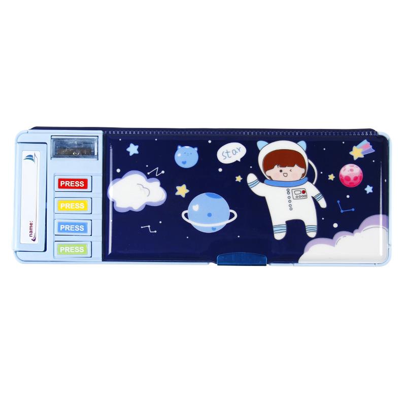 Cute Press Button Pencil Case for Kids, Durable PVC Material With Integrated Organizer, Calendar, and Magnetic Closure