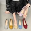 French Bow Light Mouth Single Shoes 2025 Flat Bottom Gentle Evening Shoes with Skirt Candy Color Round Head Ballet Shoes