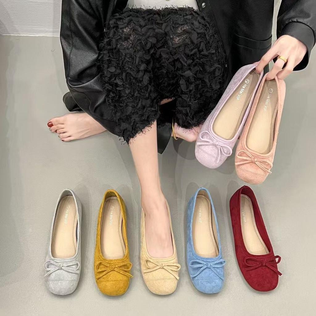 French Bow Light Mouth Single Shoes 2025 Flat Bottom Gentle Evening Shoes with Skirt Candy Color Round Head Ballet Shoes