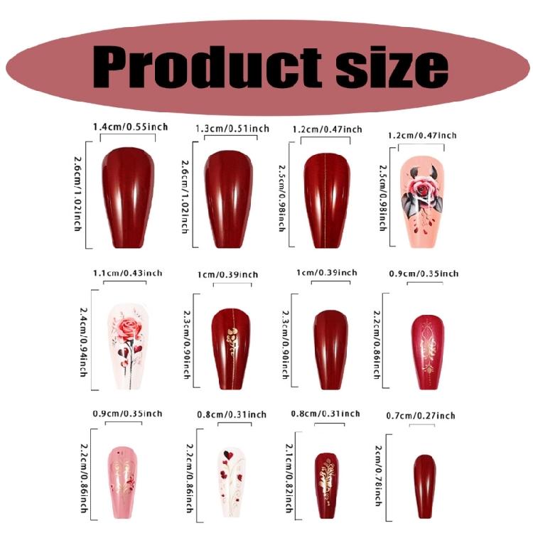 24 Stück Valentinstag Aufklebe-Nagellack Glänzend Vollabdeckung Falsche Nägel Mittlere Länge Press-On-Nägel Maniküre Zubehör