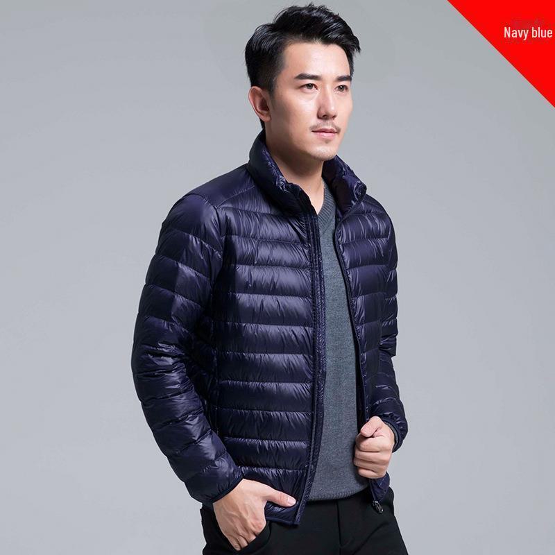 

Легкая мужская куртка-пуховик с капюшоном — для людей среднего и пожилого возраста, воротник-стойка, межсезонье, большой размер. 5XL