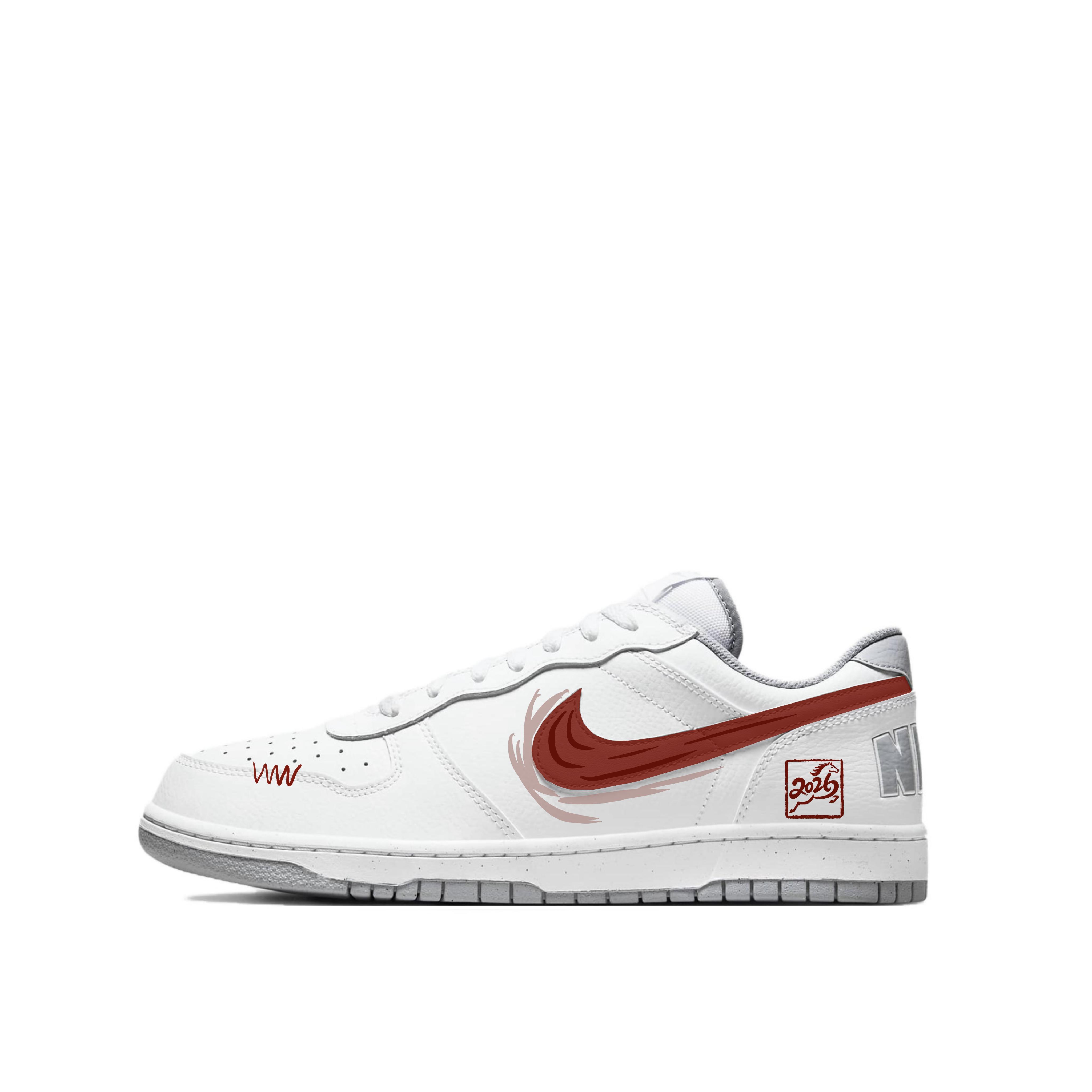 

Nike Big Abrasion Resistant Low top Skateboard Shoes Men s White Red 355152-106(Team1180-) 42