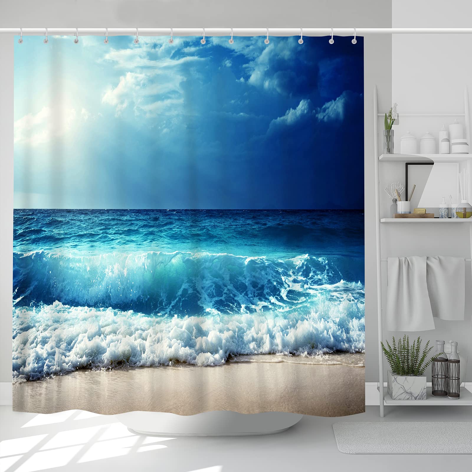 

Dolphin Shower Curtain, Blue Underwater World Marine Life , Polyester Fabric Kids Ocean Theme Bathroom Decor Set With 12 Hooks W60H190(CM)-1 Pcs