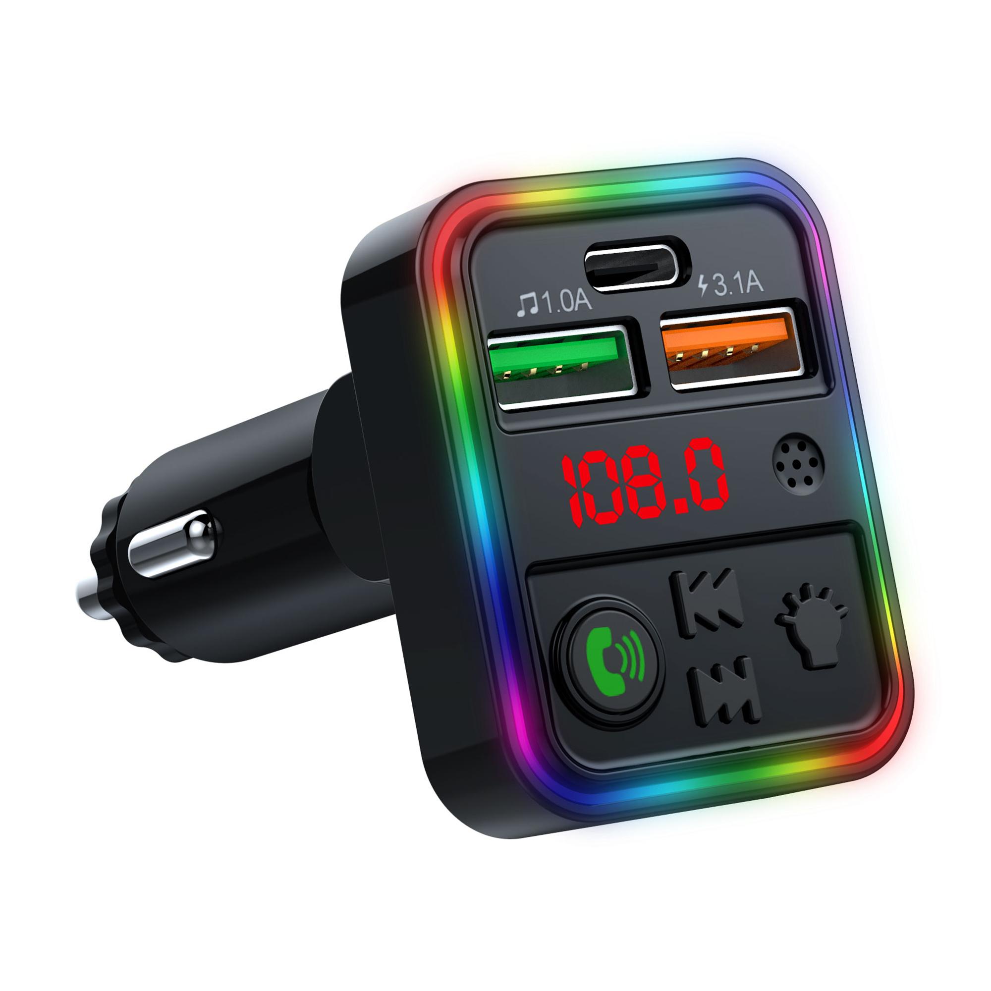 

P18 Cigarette Lighter Bluetooth-compatible Car MP3 Music Player Hands-Free Calling Car Audio Device with 2USB,Type-C Port Type A