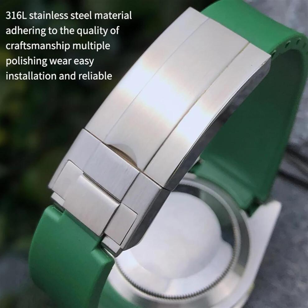 Silicone Watch Strap with Curved End, 20mm, 21mm, Compatible with Rolex Submariner GMT Daytona Deep Sea Dweller Explorer 2, Black 20mm Black Buckle.