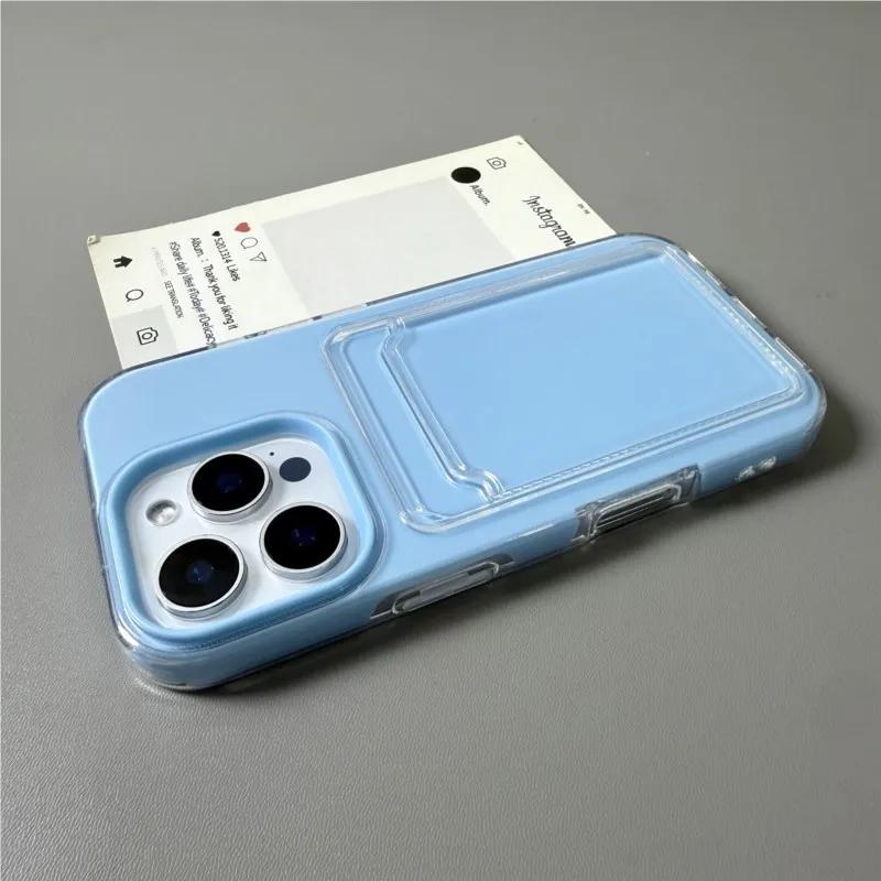2v1 držák na karty Peněženka s přihrádkou Po Kapsa Průhledné pouzdro v barvě bonbónů Pro iPhone 16 15 14 13 12 11 16Pro Max TPU+PC Nárazuvzdorný kryt