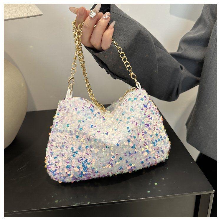 Small Bag with Summer Sequins, Fashionable Handheld Casual Chain, Single Shoulder Crossbody Bag, Sparkling Women's Bag