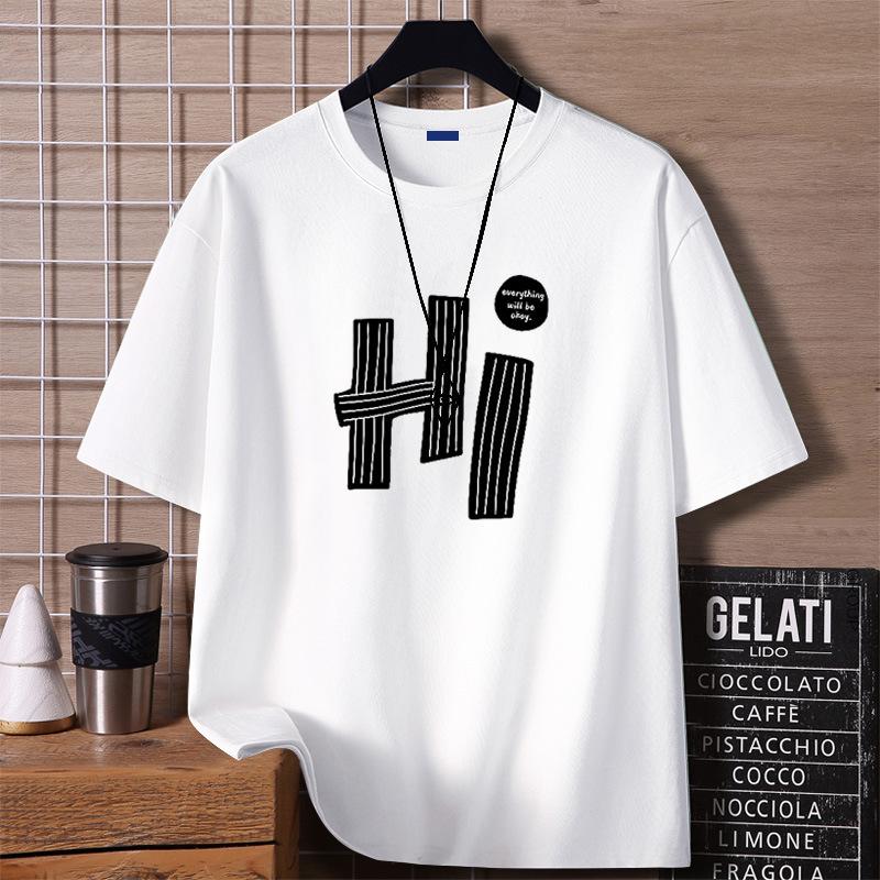 Minimalist Printed Short Sleeved T-shirt for Men Cotton Summer Tops
