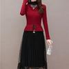 Spring 2025 Women's Two-Piece Mesh Splicing Long Sleeve Sweater Dress