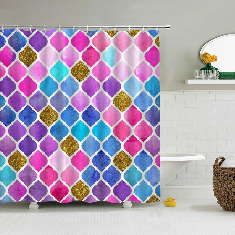 Colorful Geometry Shower Curtain 3d Bathroom Curtain With Hooks Decorative Partition Screen 180*240 Polyester Washable Cloth