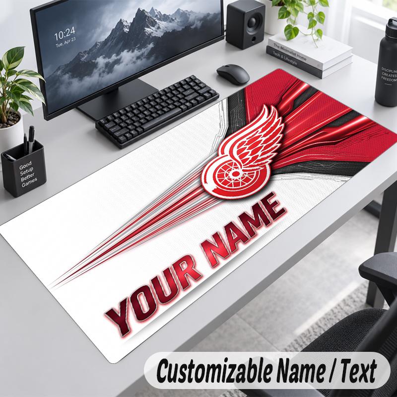 Custom Name Text Mouse Pad Detroit Red Wings Personalized Desk Pad For Work And Gaming