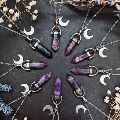 Personality Crescent Hexagonal Pendant Necklace Spiritual Reiki Witch Gemstone Neck Jewelry For Women Girls Gift