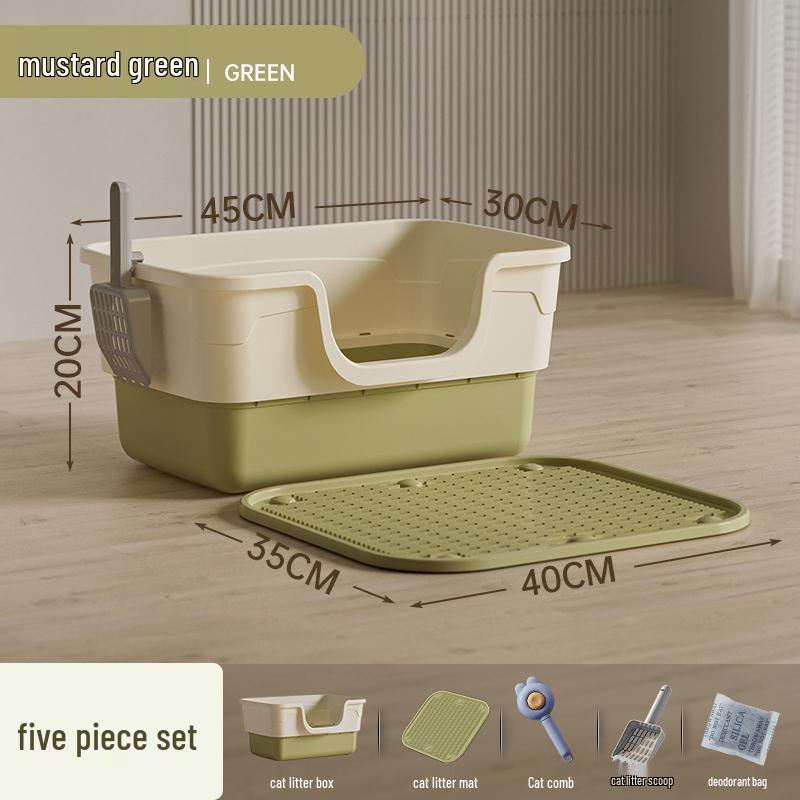 Giant Semi-Enclosed Anti-Splash Deodorizing Cat Litter Box with Mat
