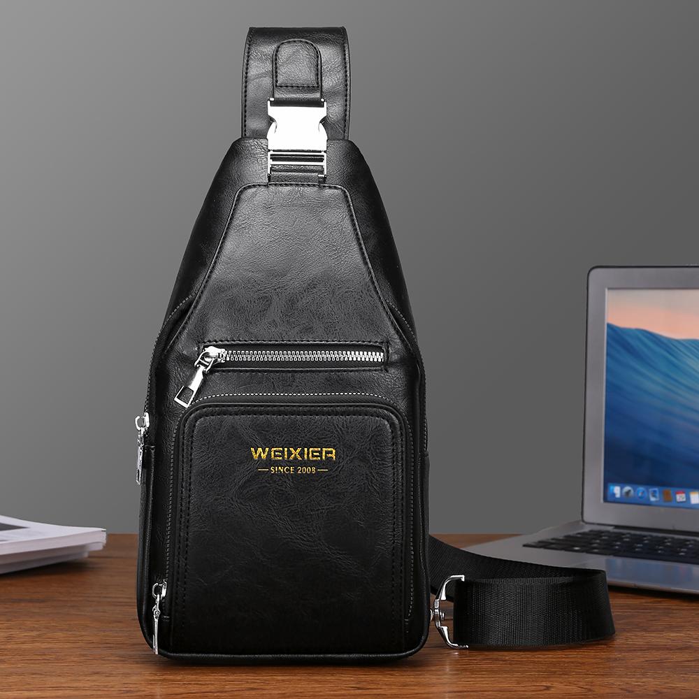 WEIXIER Bolso Bandolera de Cuero para Hombre Crossbody Hombro Pecho Impermeable Casual Mochila de Día para Viajes Deportes al Aire Libre
