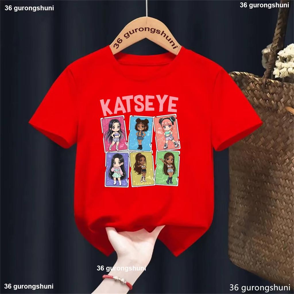 Katseye Music Singer TShirt BoysGirls Short Sleeve Cute Kids TShirt Streetwear Y2k Tops For Girls Summer Childrens Clothing