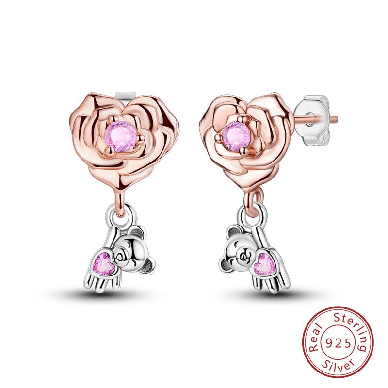 New 925 Silver Hope Rainbow Flower Earrings For Women Sparkling Colored Zircon Star Koi Earrings Fashion Party Jewelry