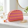Stylish Fringed Stripe Cosmetic Bag Nylon Bridesmaid Holiday Essentials Pouch with Cute Color Ball Gift for Family & Friends