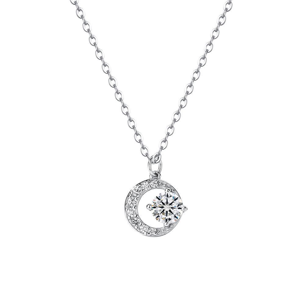 

Crescent Moon Sparkling Zircon Necklace for Women - Luxurious and Sophisticated Design, Unique Clavicle Chain Silver