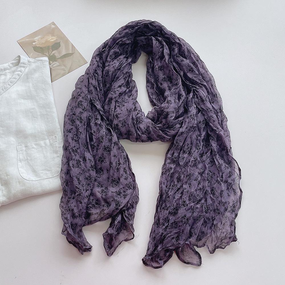 Vintage Cotton and Linen Scarves Square Scarves Women's Four Seasons Travel Floral Scarves
