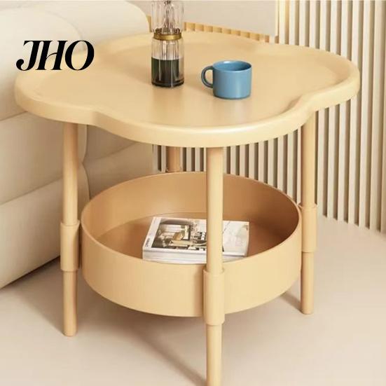 2-Tier Coffee Table Flower Shaped Side with Open Storage Shelf Multifunctional Sofa Nightstands Living Room Bedroom Office Couch Bedside Decorative