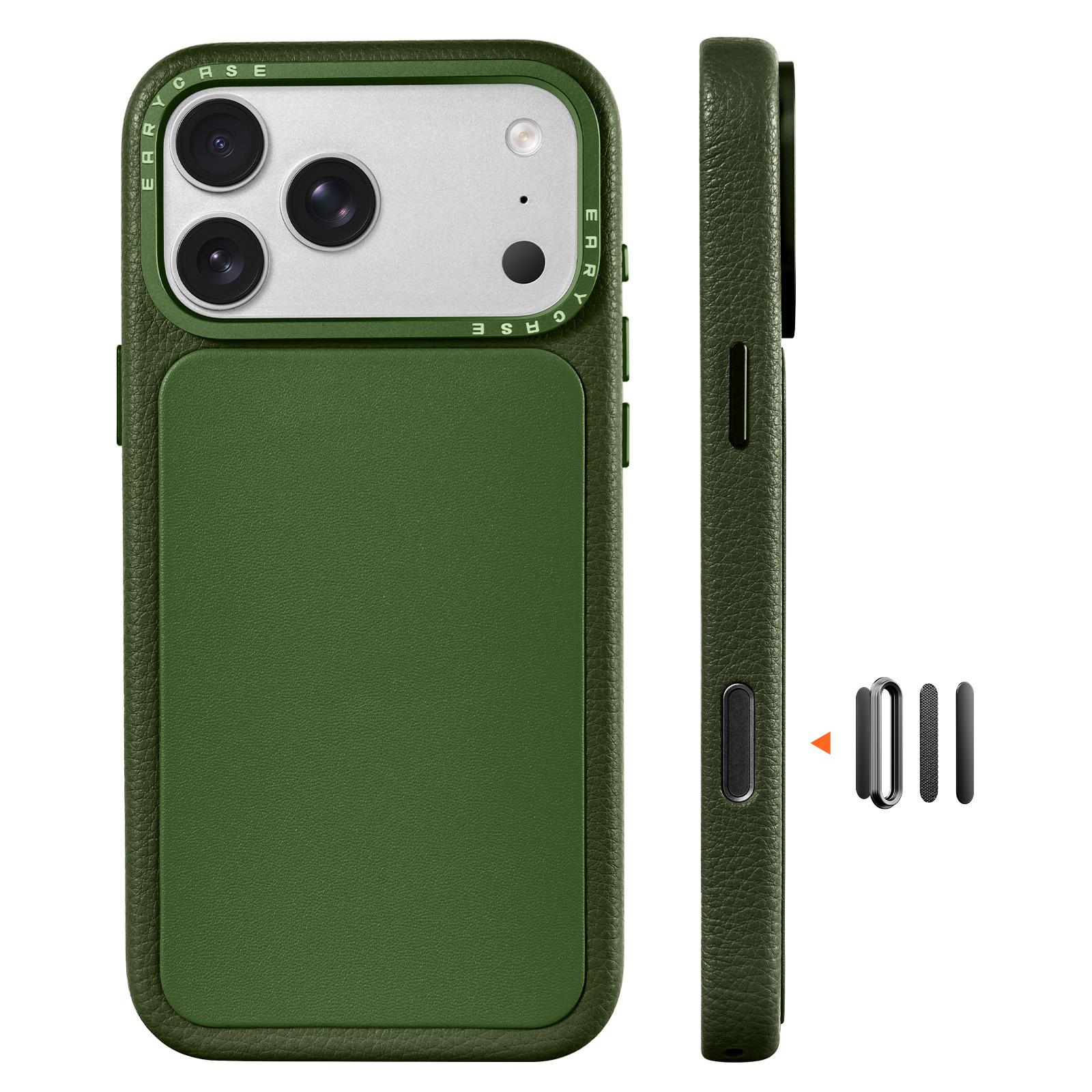 

Магнитный чехол Oatsbasf для iPhone 17 Pro Max / 17 Pro Премиальная кожаная крышка для телефона Вид голого телефона Ударопрочный Амортизирующий iPhone17 Pro зелёный
