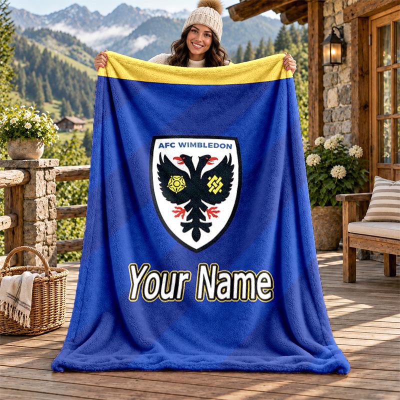 AFC Wimbledon Individueller Name Flanelldecke Personalisierte Weiche Warme Plüschdecke Maßgeschneidertes Geschenk für Familie Freunde