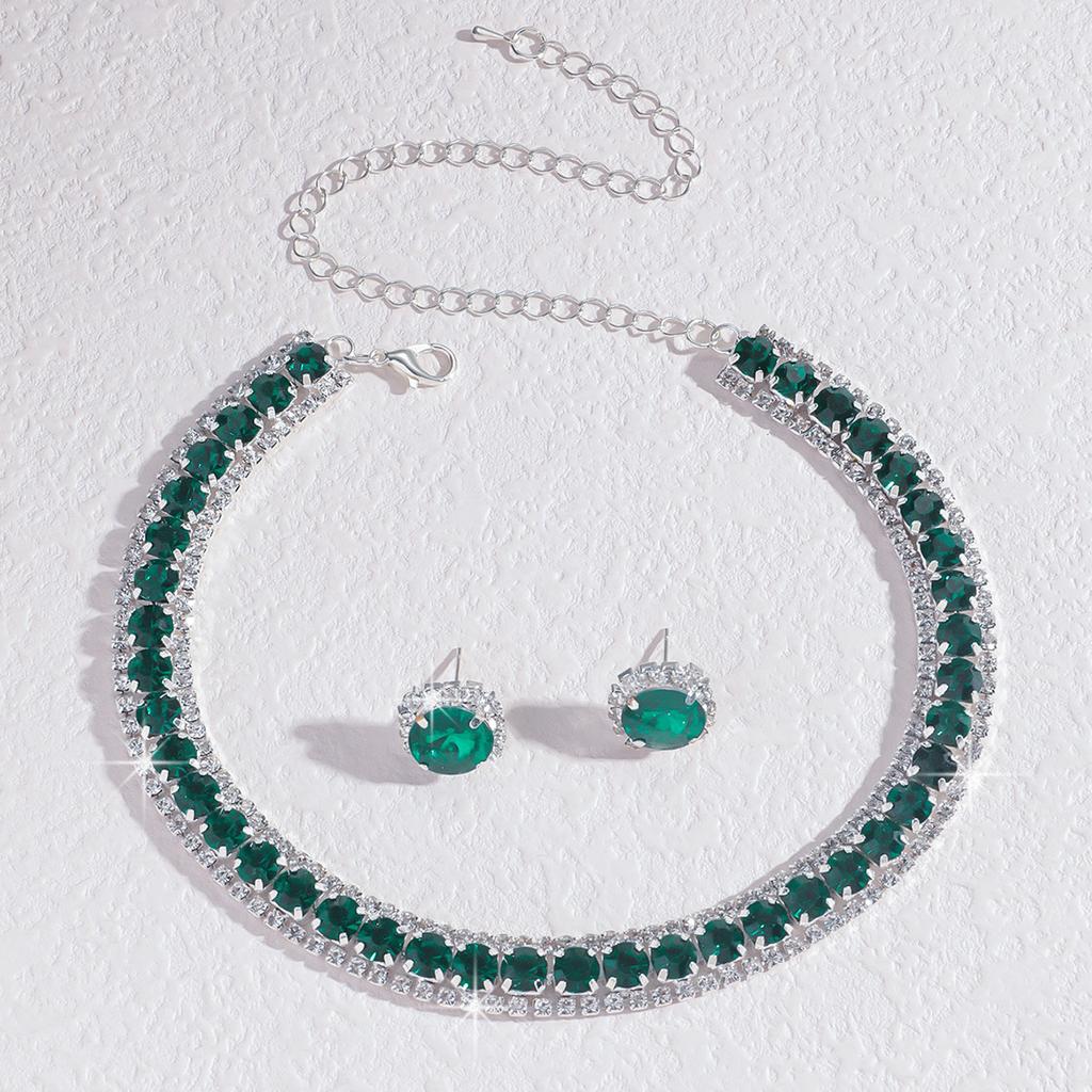 Diamond-Encrusted Square Set Necklace Light Luxury High-End Clavicle Chain Temperament Dress Neck Chain Neck Decoration