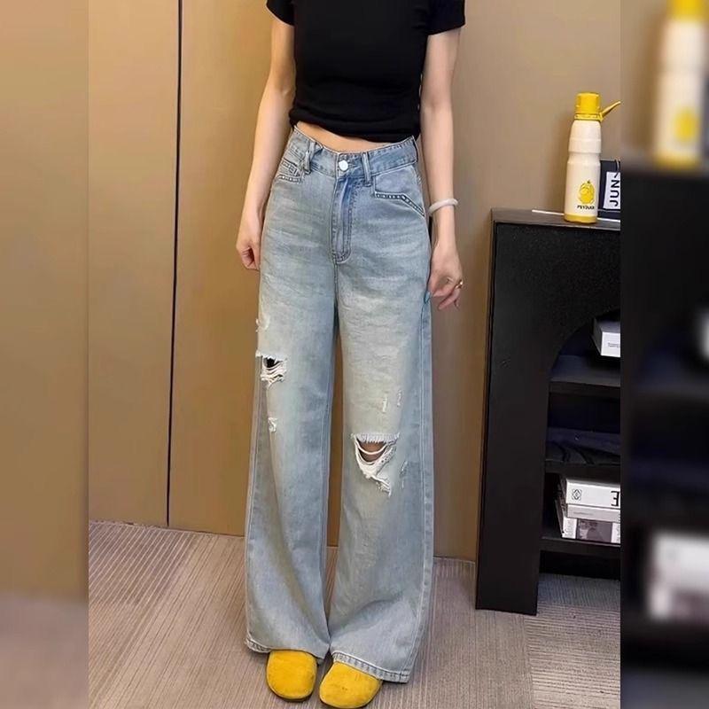 Women s Plus Size High Waist Retro Blue Ripped Jeans - Summer 2026 Edition XS (75-90 jin)
