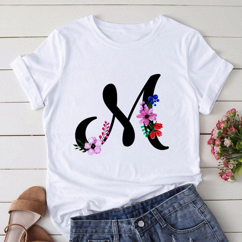 Large Size T-Shirt 26 English Letters Butterfly Print T-Shirt Women'S Short-Sleeved Women'S Clothing