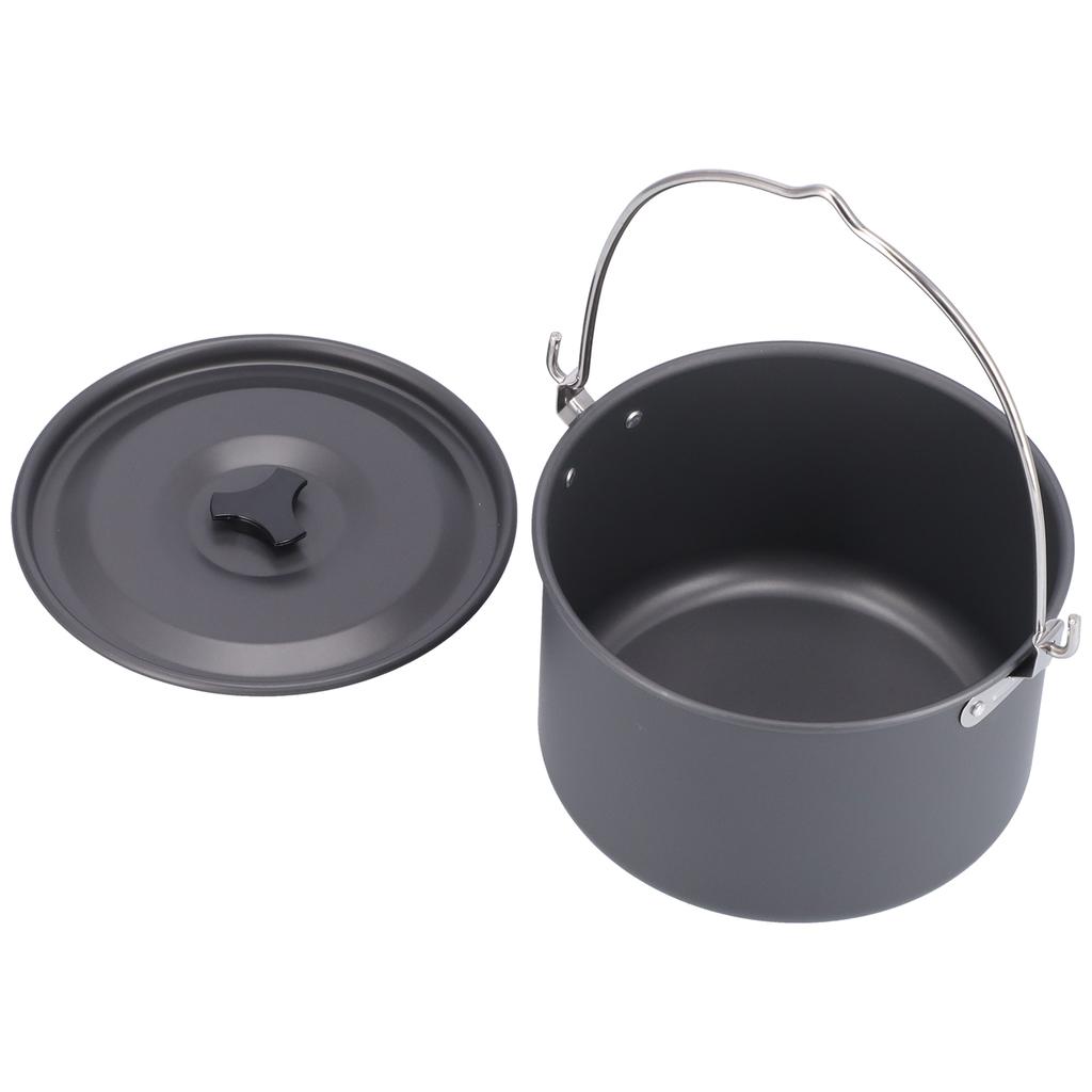 Outdoor Camping Pot Portable Aluminum Alloy Bonfire Hanging Pot with Lid Storage Bag for 6‑8 People